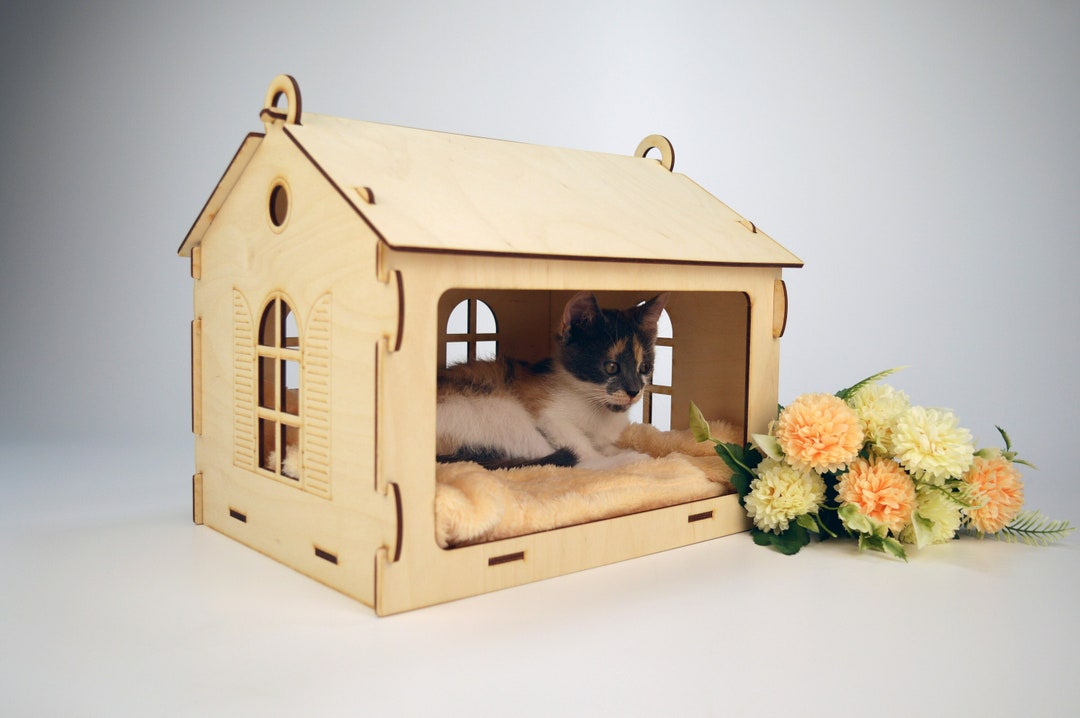 WOODEN CAT HOUSE Kitten Bed Pet Furniture Wooden Cat Home Etsy
