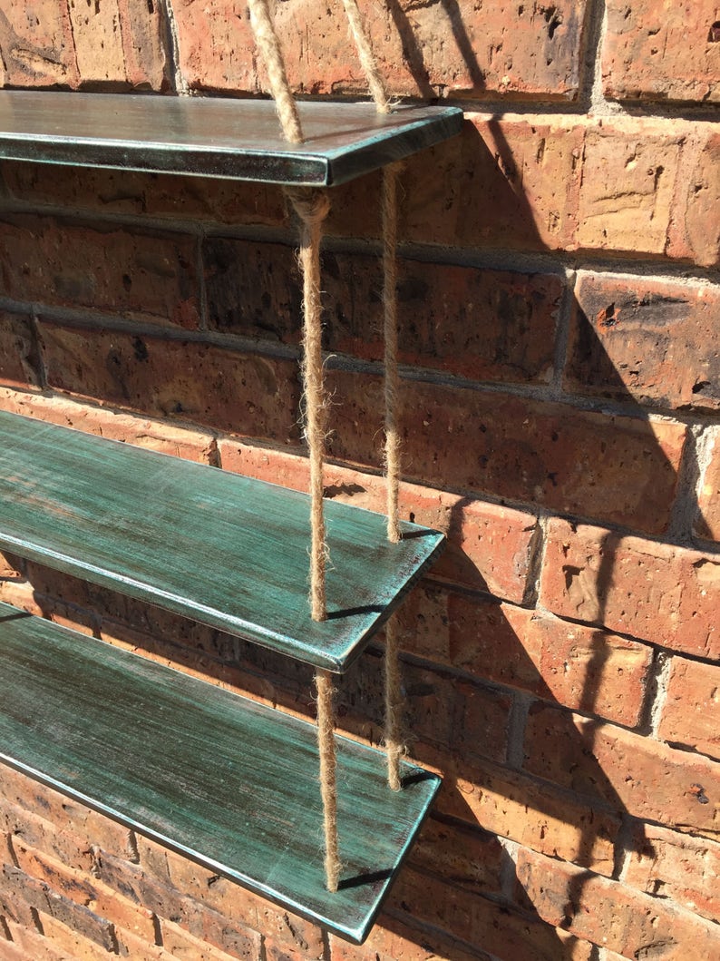 Rustic 3tiered Floating Rope Shelf // Weathered Hanging Etsy
