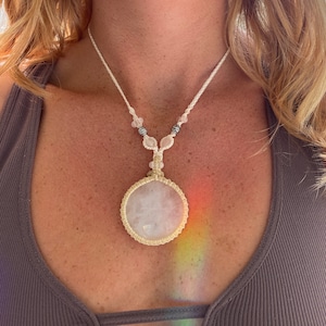 Rose Quartz Macrame Necklace | adjustable and handmade in the USA