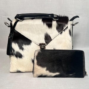 Conjunto de regalo: bolso y billetera de piel auténtica de vacuno y cuero, bolso premium, tarjetero seguro, bolso espacioso y duradero para uso diario, regalo para ella.