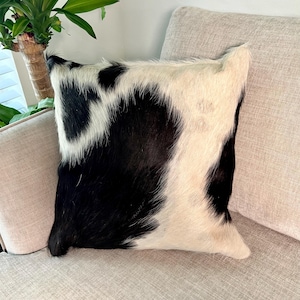 BUY 1 GET 1 FREE Real Cowhide & Black Leather Pillow Covers 15x15- Luxury Home Decor, Throw Pillow, Western Decor, Wedding/Housewarming Gift
