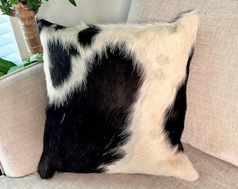 BUY 1 GET 1 FREE Real Cowhide & Black Leather Pillow Covers 15x15- Luxury Home Decor, Throw Pillow, Western Decor, Wedding/Housewarming Gift