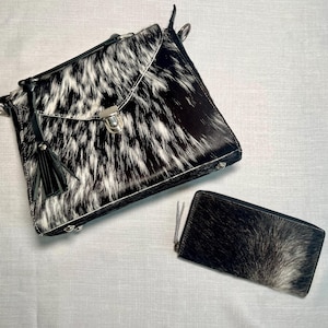 Conjunto de regalo: bolso y billetera de piel auténtica de vacuno y cuero, bolso premium, tarjetero seguro, bolso espacioso y duradero para uso diario, regalo para ella.