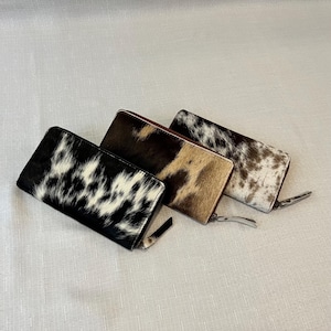 Cartera de piel de vaca auténtica: organizador delgado con cierre de seguridad, diseño elegante, tarjetero seguro, monedero espacioso y duradero, único en su tipo