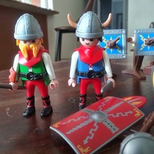 Vintage mismatched Geobra Playmobil set. Two figures, horse and wagon playset with extras.