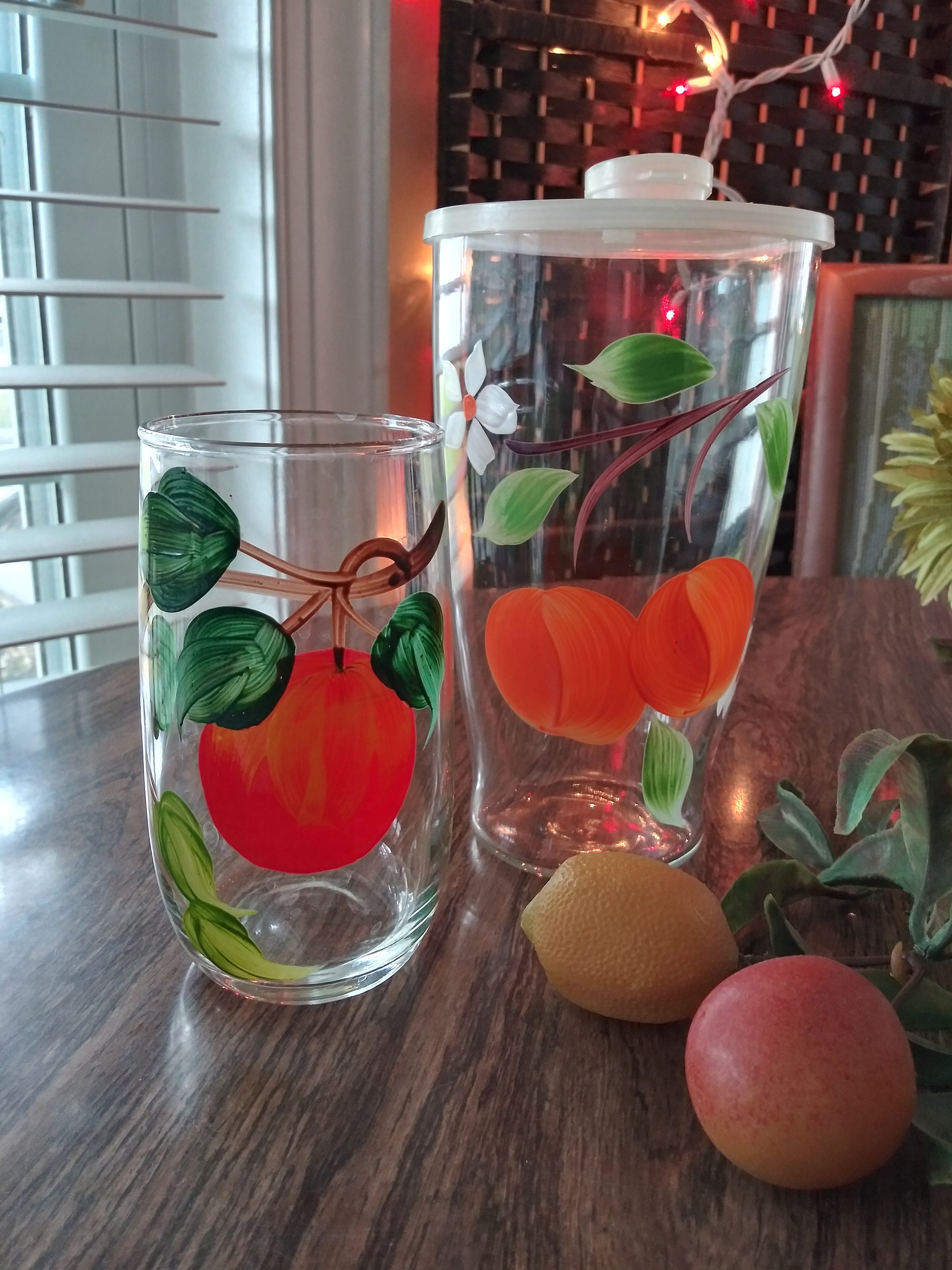 Vintage Glass Orange Juice Carafe Brunch Housewarming Fruit Kitsch Kitchen  Decor 