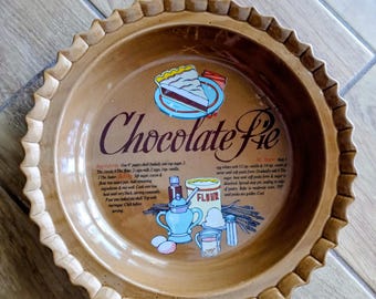 Vintage Chocolate Pie Recipe Ceramic Pie Plate – Hand-Painted Baking Dish