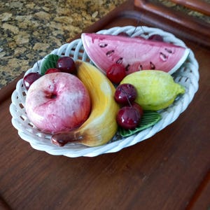 Vintage Ceramic Fruit Basket: Hand-Crafted Italian Decor