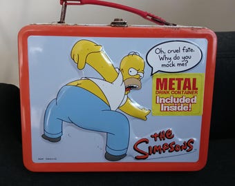 Vintage 2001 The Simpson's metal lunch box with thermos.