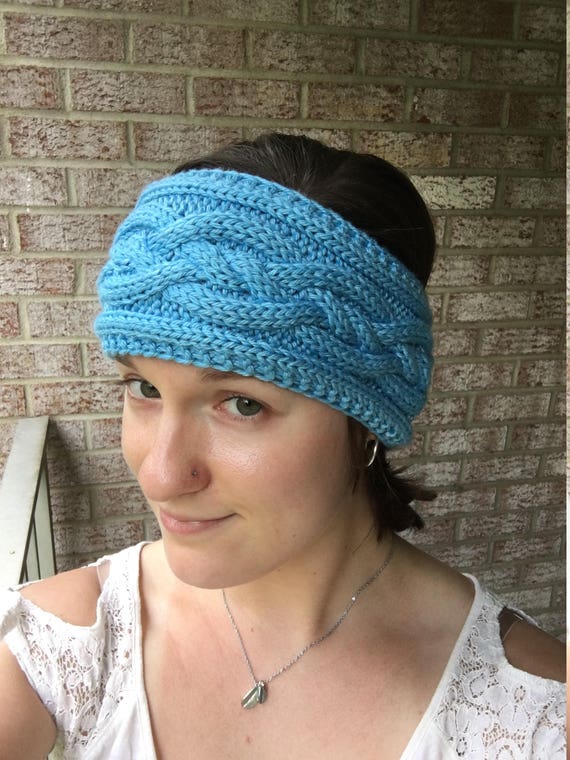 Blue Cabled Knit Earwarmer Headband - Etsy display picture 1
