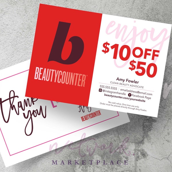 Beautycounter Discount Card > Printable Double-sided 6"x4" Thank You Card or Thank You Postcard > Personalized for Independent Consultants