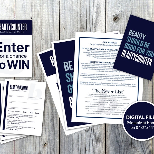 Beautycounter Sign Bundle > Printable Vendor Event Signage > Enter to Win > Raffle Ticket > Draw Slip > Poster > Mission > The Never List