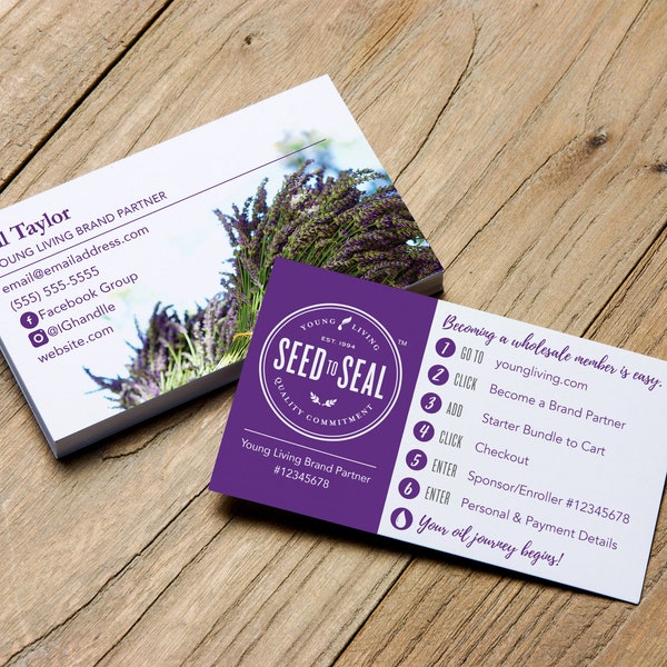 Lavender Business Card Design with Young Living Sign Up Instructions > Essential Oil Printable > Personalized for Independent Distributors