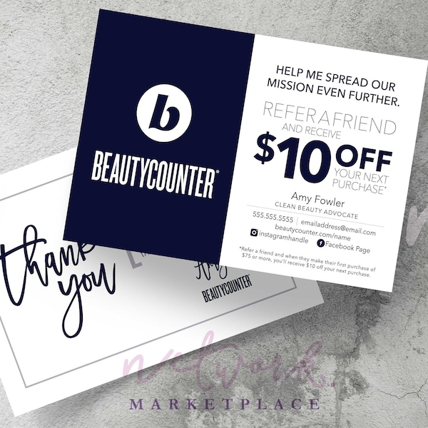 Beautycounter Referral Card > Printable Double-sided 6"x4" Thank You Postcard or Thank You Card > Personalized for Independent Consultants