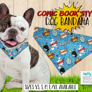 Dog Bandana - Comic Boom Pow Zap Print | Sizes XS, S, M, L-XL Available | Custom Name Options