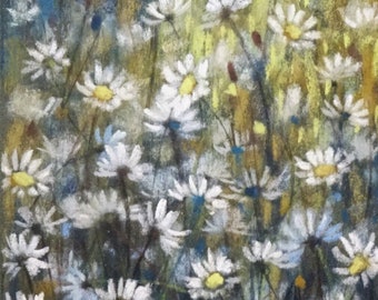Original soft pastel painting - Daisies, Daisies, Daisies!