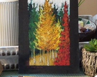 Original oil pastel painting - Autumn Trees