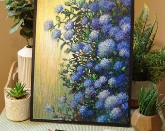 Original oil pastel painting - Ceanothus -Californian Lilac
