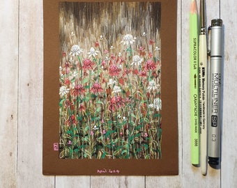 Original drawing -  Pink and White Flower Bed