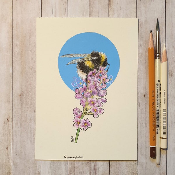 Original drawing - Bumblebee on a Flower