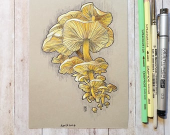 Original drawing - Yellow Mushroom Cluster