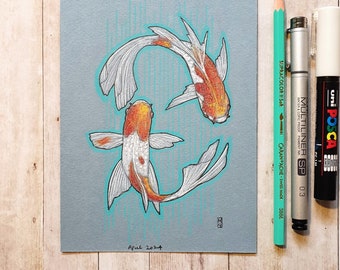 Original drawing - Two Koi Fish