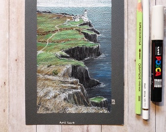 Original Zeichnung - Neist Point, Isle Of Skye, Schottland