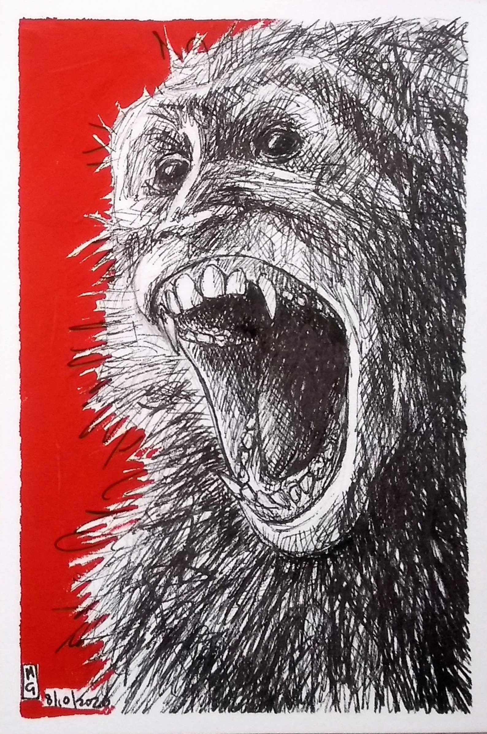 Original pen and ink drawing Monkey Portrait Etsy