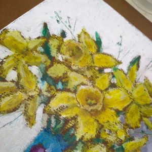 Original oil pastel painting  Daffodils image 8