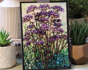 Original oil pastel painting - Purple Angelica Flowers