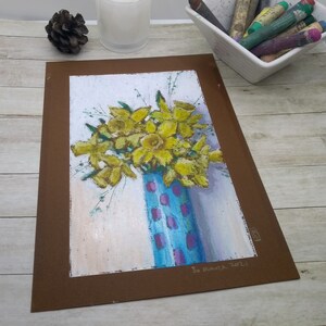 Original oil pastel painting  Daffodils image 1