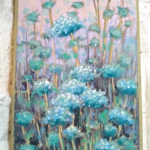 Original soft pastel painting  Blue garden flowers image 4