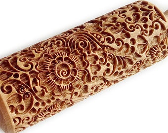 Wooden Rolling Pin, PAISLEY, Laser Engraved Rolling Pin, Embossed Small Rolling Pin, Embossing Roller for Cookies, Decorative Roller, Gift