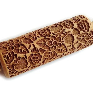 Raspberries,Wooden Rolling Pin, Laser Engraved Rolling Pin, Embossed Small Rolling Pin, Embossing Roller for Cookies, Decorative Roller,Gift