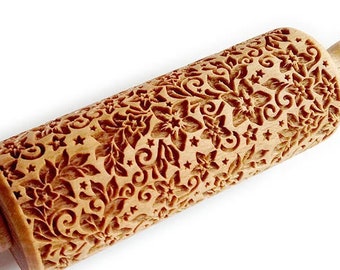 Rolling Pin, TINY FLOWERS, Laser Engraved Wood Rolling Pin, Decorative Rolling Pin, Embossing Rolling Pin for Cookies, Small Rolling pin