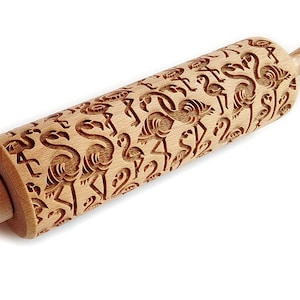 Flamingos,Decorative Rolling Pin, Cookie Rolling pin,Engraved rolling pin by laser,Embossed rolling pin, Wooden rolling pin,  Biscuits, Gift