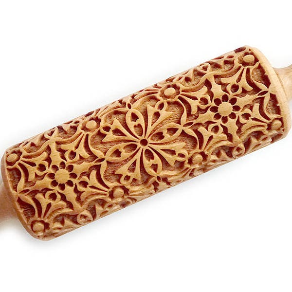 Small Rolling Pin, ARABESQUE, Laser Engraved Wooden Rolling Pin, Decorative Roller, Embossed Roller, Embossing Roller for Cookies, Birthday