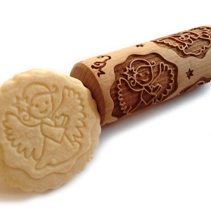 CUTE ANGEL, Laser Engraved Rolling Pin, Wooden Rolling Pin, Embossed Rolling Pin, Embossing Cookies, Gift, First Communion, Mother&#39;s Day
