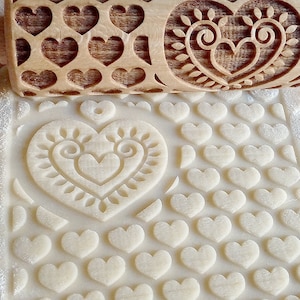 HEART IN HEARTS, Embossing Cookies, Wooden Rolling Pin, Gift, Folk Pattern, Wedding, Valentine&#39;s Day, Mother&#39;s Day, Father&#39;s Day, For Him