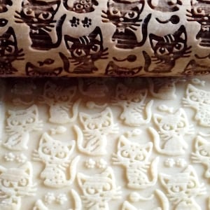 CATS, Embossed Rolling Pin, Wooden roller engraved, Embossing Rolling Pin for Cookies, Decorative Roller, Small Rolling Pin , Gift, Birthday