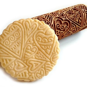 DECORATIVE HEARTS, Embossed rolling pin, Embossing Cookies, Wooden Rolling Pin, Engraved rolling pin, Wedding, Valentine&#39;s Day, Birthday,