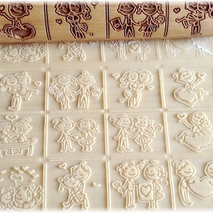 I love, I love, Embossed rolling pin, Baking for Wedding,  Embossing Rolling Pin for Cookies, Wooden Rolling Pin, Gift, Cookie stamp