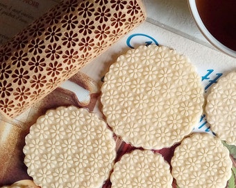 Mattarello FLOREALE, Mattarello Goffrato, Mattarello in Legno Inciso al Laser, Mattarello Piccolo, Rullo Decorativo per Biscotti, Springerle