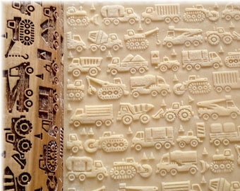 KIDS CARS, Wooden Rolling Pin, Engraved rolling pin, Embossed rolling pin, Embossing Cookies, Gift, Truck, Hobby to Driver, Birthday, Toy