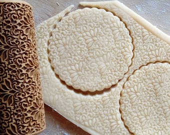 DAMASK, Mały drewniany wałek do ciasta, Wałek do tłoczenia ciasteczek, Wałek grawerowany, Wałek dekoracyjny, Wałek do dekorowania tortów, Urodziny