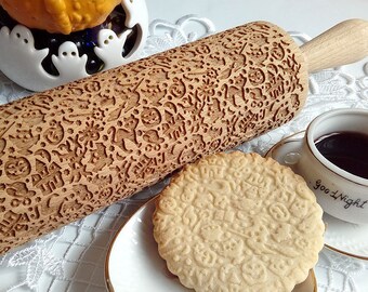 Fête d’Halloween, Rouleau à pâtisserie gravé, Rouleau en bois, Rouleau à rouler gaufrage pour biscuits, Rouleau à pâtisserie décoratif, Biscuits surprise, Cadeau