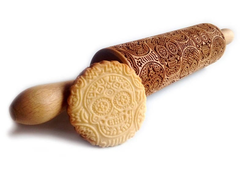 Engraved Rolling Pin, SUGAR SKULL Halloween, Dia de los Muertos, Embossed Rolling Pin, Engraved Wooden Rolling Pin, Embossing Cookies, Gift image 10