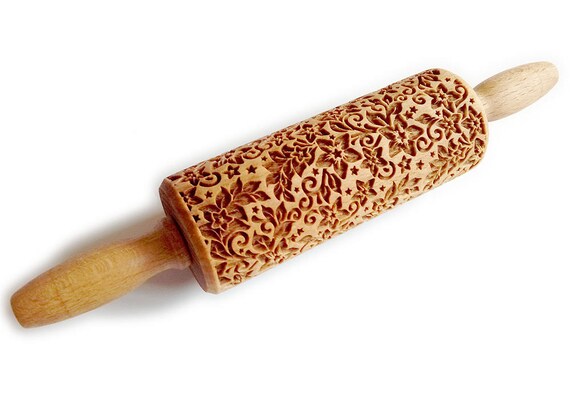 Rolling Pin Tiny Flowers Laser Engraved Wood Rolling Pin Etsy
