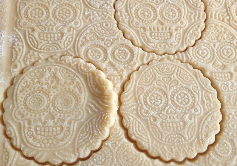 Mattarello inciso, SUGAR SKULL Halloween, Dia de los Muertos, Mattarello in rilievo, Mattarello di legno inciso, Biscotti goffrati, Regalo immagine 6