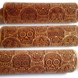 Engraved Rolling Pin, SUGAR SKULL Halloween, Dia de los Muertos, Embossed Rolling Pin, Engraved Wooden Rolling Pin, Embossing Cookies, Gift image 7